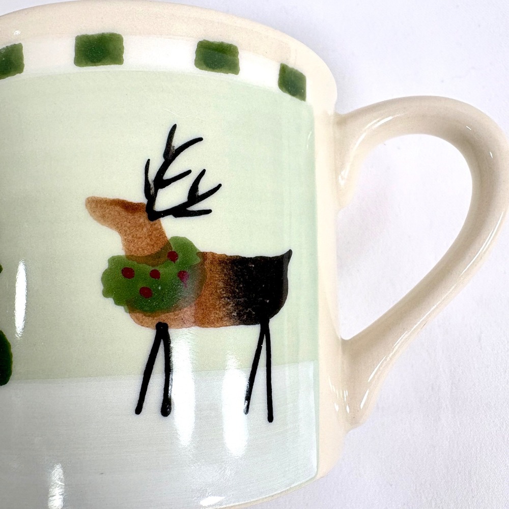 Hartstone Pottery Mug Cream Reindeer Christmas Tree Stoneware USA Made